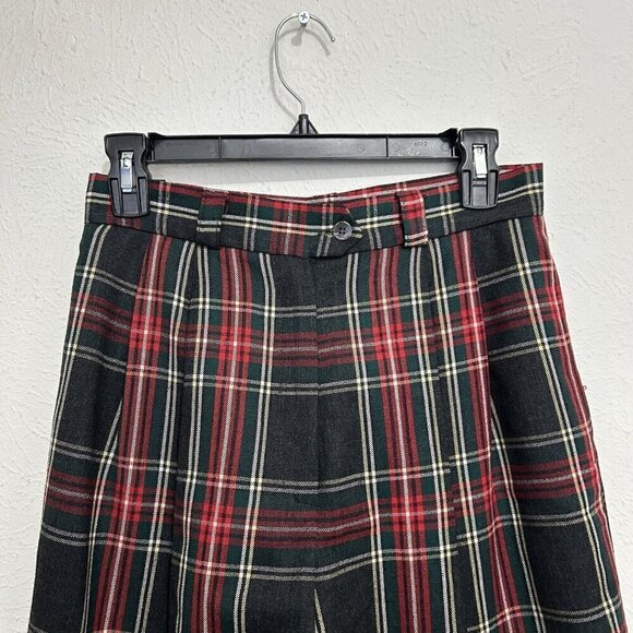 Vintage 90s Talbots High Waisted Red Tartan Plaid Wool Shorts Long Length Size 8 - Picture 2 of 8